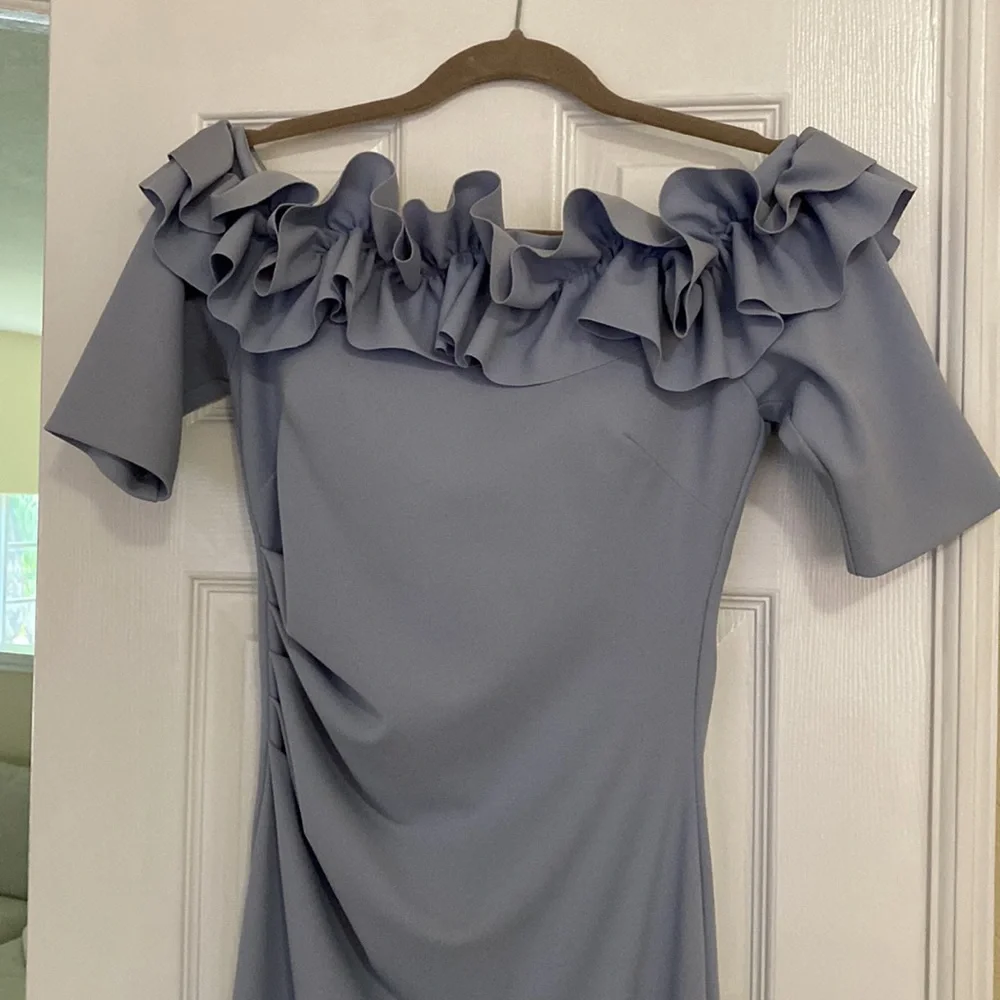 Xscape Long Blue Ruffle Dress - Picture 4 of 8